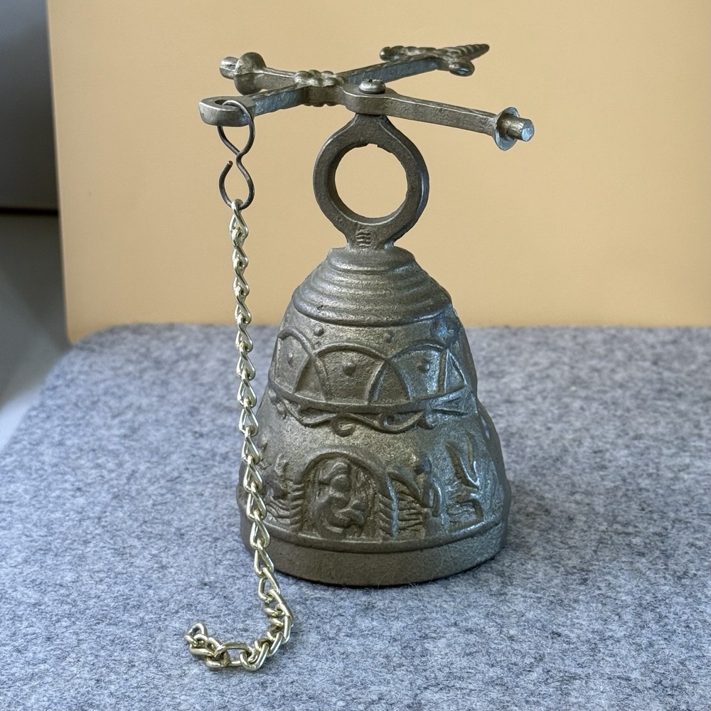 VTG SOLID BRASS Monastery Sanctuary Liturgical Bell With Embossed Design 4"